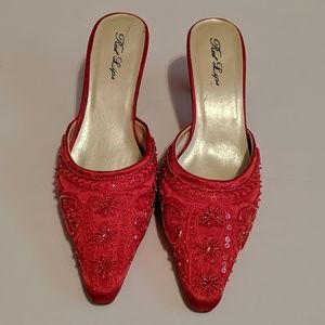 Red Beaded Mules Sz 7 1/2 by Red Lips Red Patent